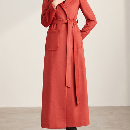 Double Faced Solid Color Slim Wool Coat