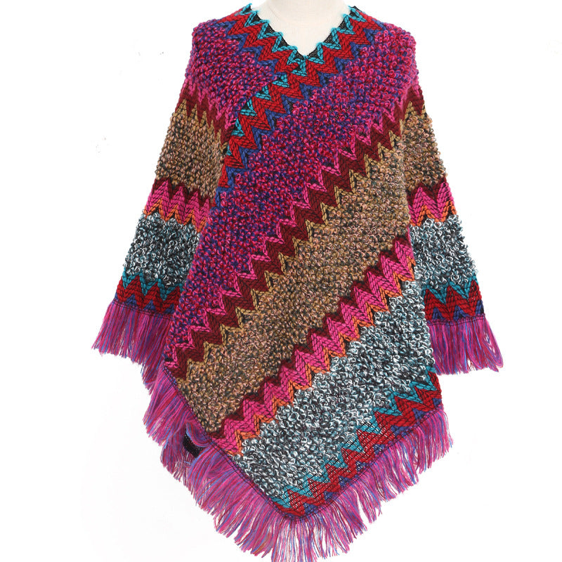 Warm Autumn And Winter Colorful Ethnic Style Pullover Cloak Women