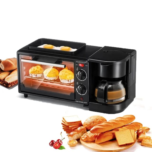 3-in-1 Breakfast Maker Station with Non-Stick Frying Pan Oven Coffee Machine