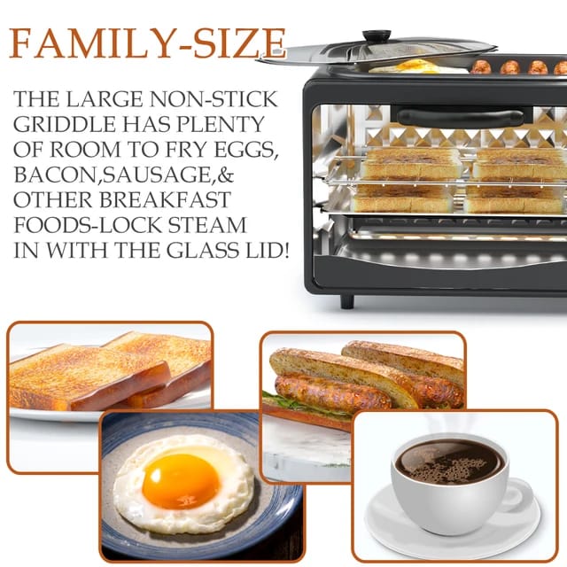 3-in-1 Breakfast Maker Station with Non-Stick Frying Pan Oven Coffee Machine