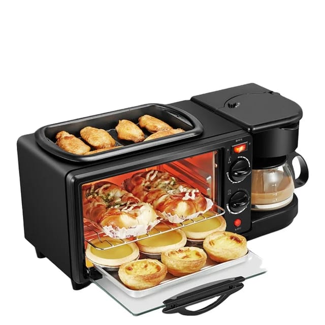 3-in-1 Breakfast Maker Station with Non-Stick Frying Pan Oven Coffee Machine