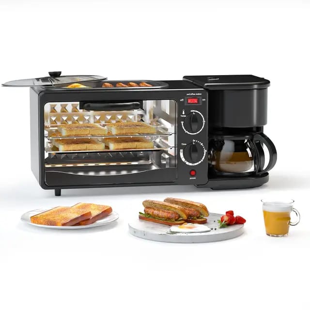 3-in-1 Breakfast Maker Station with Non-Stick Frying Pan Oven Coffee Machine