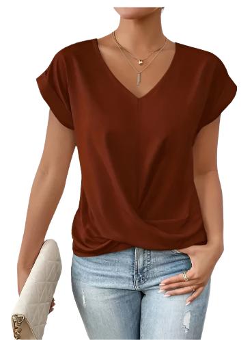 Fashion Short-sleeve T-shirt Summer Casual Irregular Knot Top For Women