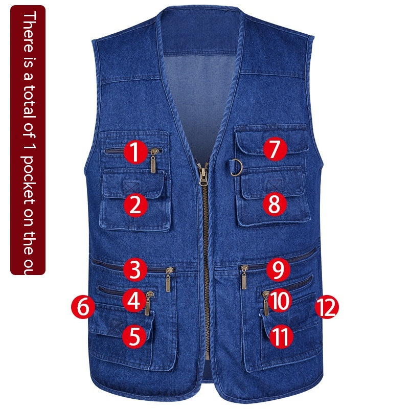 Vest Man V-neck Multi-pocket zakat