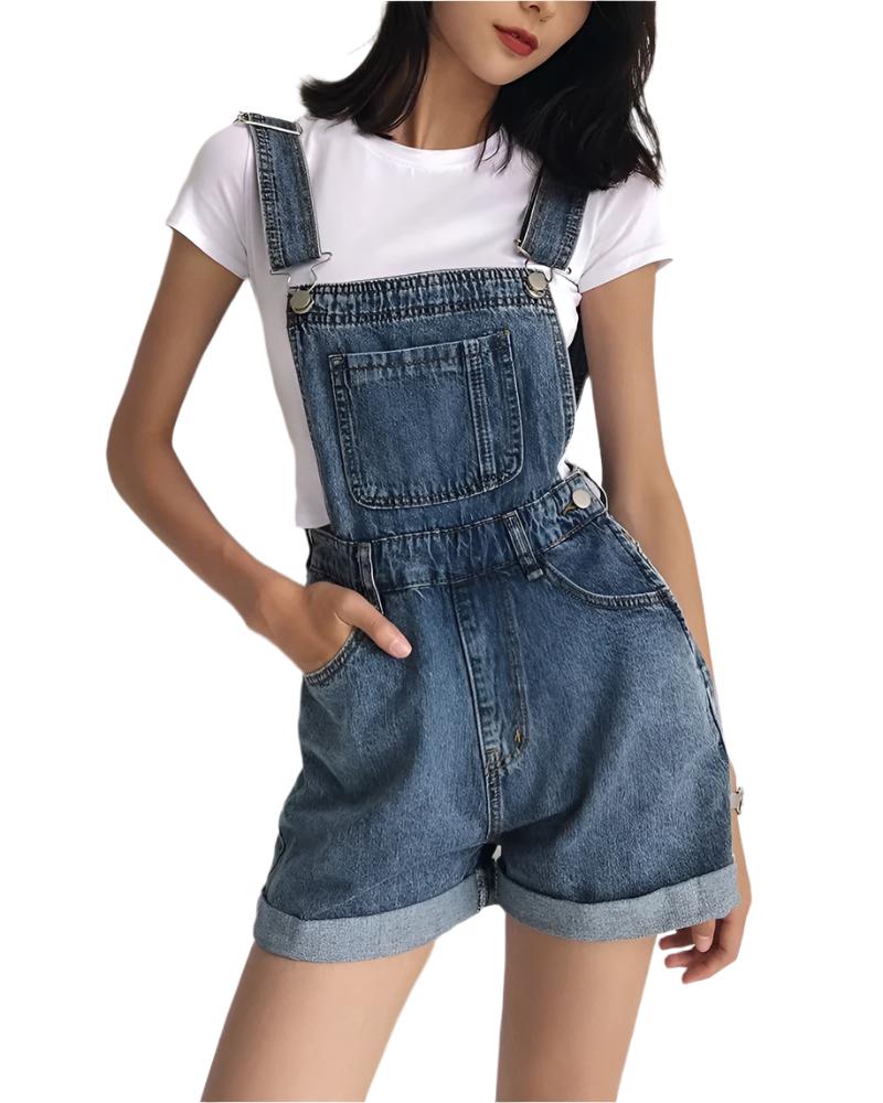 Loose-fitting Curl All-matching Jeans Suspender Pants