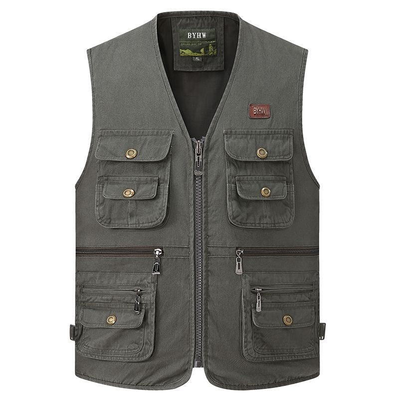 Men's Cotton Multi-pocket Vest Waistcoat Stand Collar Vest