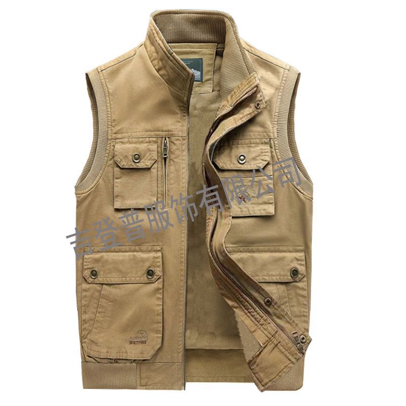 Men's Cotton Multi-pocket Vest Waistcoat Stand Collar Vest