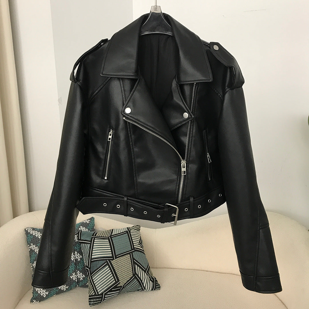 Women's Leather Worn Style Jacket Leather Coat