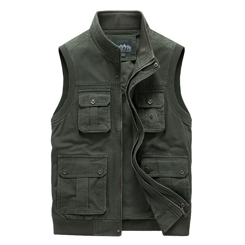 Men's Cotton Multi-pocket Vest Waistcoat Stand Collar Vest