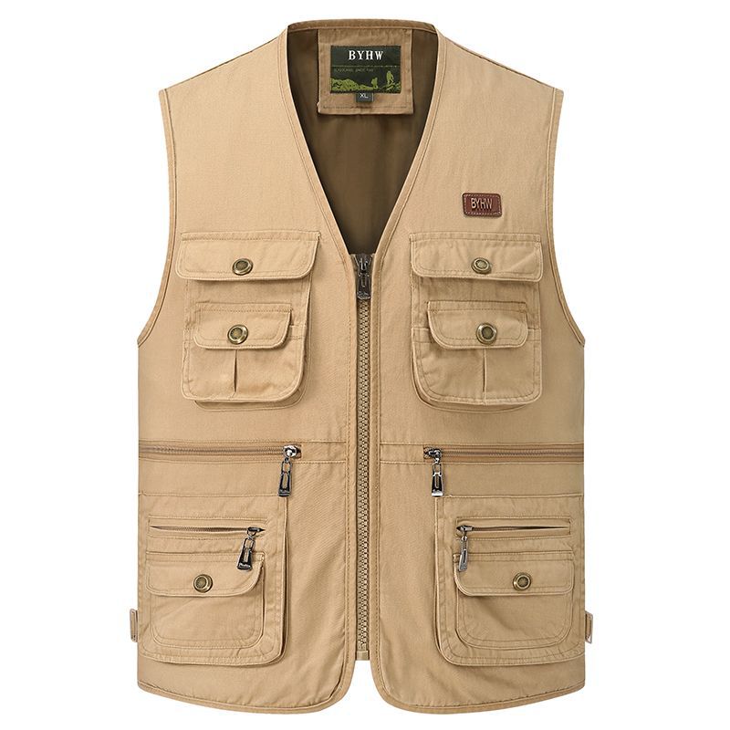 Men's Cotton Multi-pocket Vest Waistcoat Stand Collar Vest