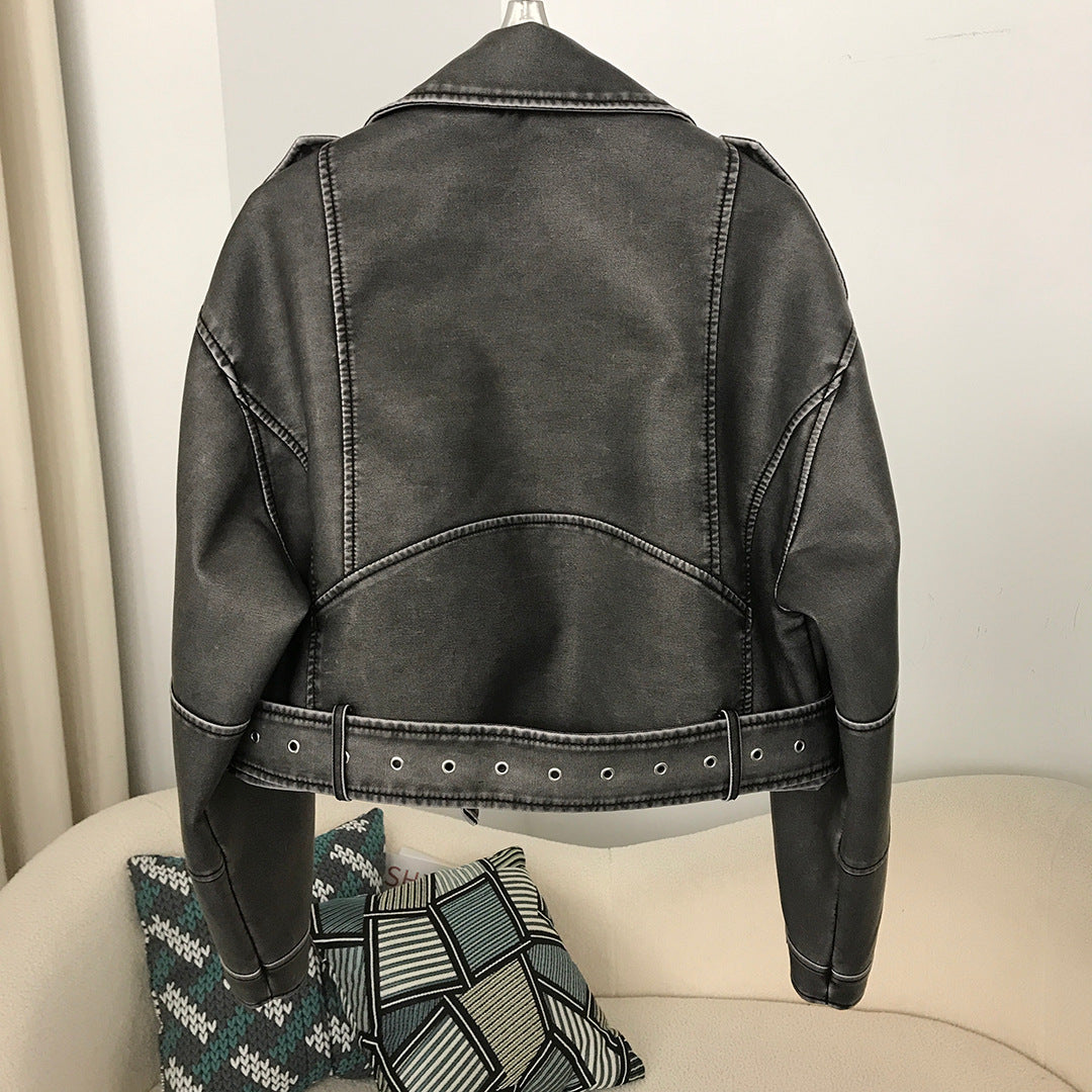 Women's Leather Worn Style Jacket Leather Coat