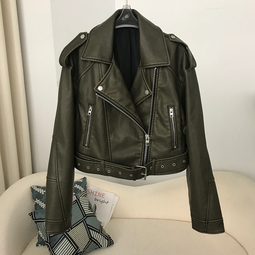 Women's Leather Worn Style Jacket Leather Coat