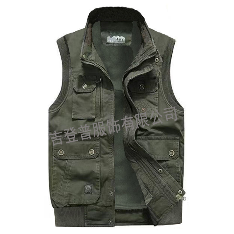 Men's Cotton Multi-pocket Vest Waistcoat Stand Collar Vest