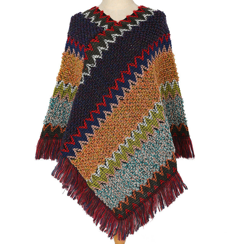 Warm Autumn And Winter Colorful Ethnic Style Pullover Cloak Women