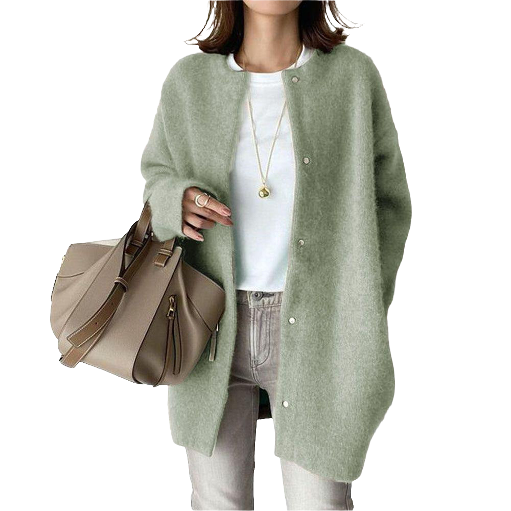 Loose Round Neck Single Breasted Cardigan Fashion Solid Color Coat Jacket Autumn And Winter Women's Clothing