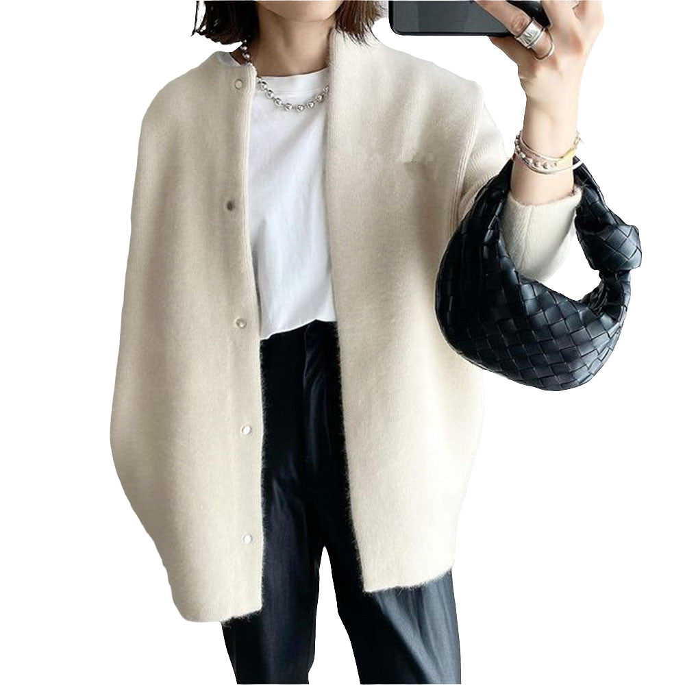 Loose Round Neck Single Breasted Cardigan Fashion Solid Color Coat Jacket Autumn And Winter Women's Clothing