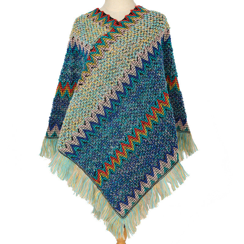 Warm Autumn And Winter Colorful Ethnic Style Pullover Cloak Women