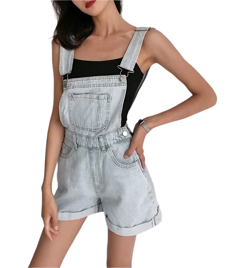 Loose-fitting Curl All-matching Jeans Suspender Pants