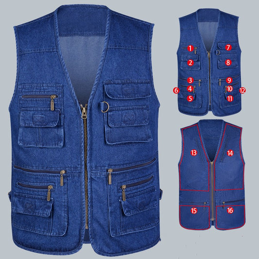 Vest Man V-neck Multi-pocket zakat